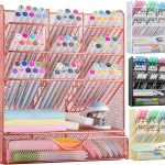 Spacrea Metal Pen Organizer, Pencil Holder for Desk, Desk Organizer with Drawer for School, Home, Art Supplies (Black)
